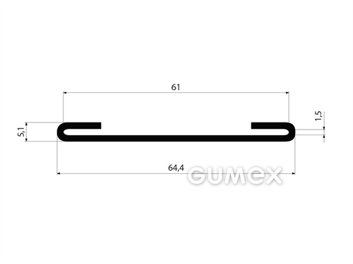 Gumový profil tvaru "C", 64,4x5,1mm, na hrúbku plechu 1,5mm, na šírku plechu 61mm, 40°ShA, EPDM, -40°C/+100°C, čierny